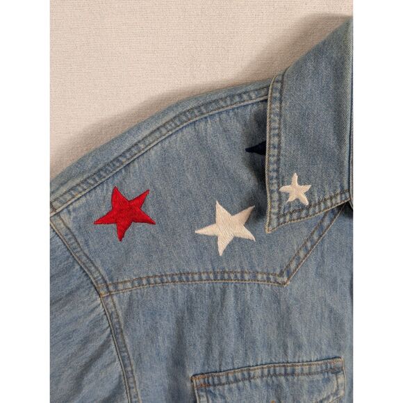 Vintage Jake Stewart Embroidered Stars & Boots Denim Button Up Shirt Size Medium - Picture 6 of 16